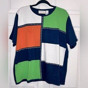 Alfred Dunner women’s colorblocked top - Size 2x - Green/Orange/White/Blue